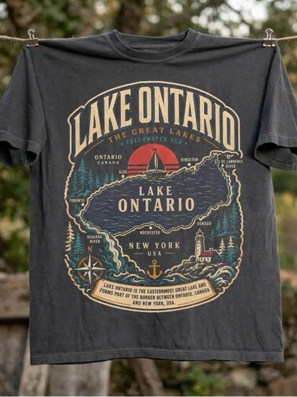 Gildan Charcoal Lake Ontario Graphic Tee- The Great Lakes
